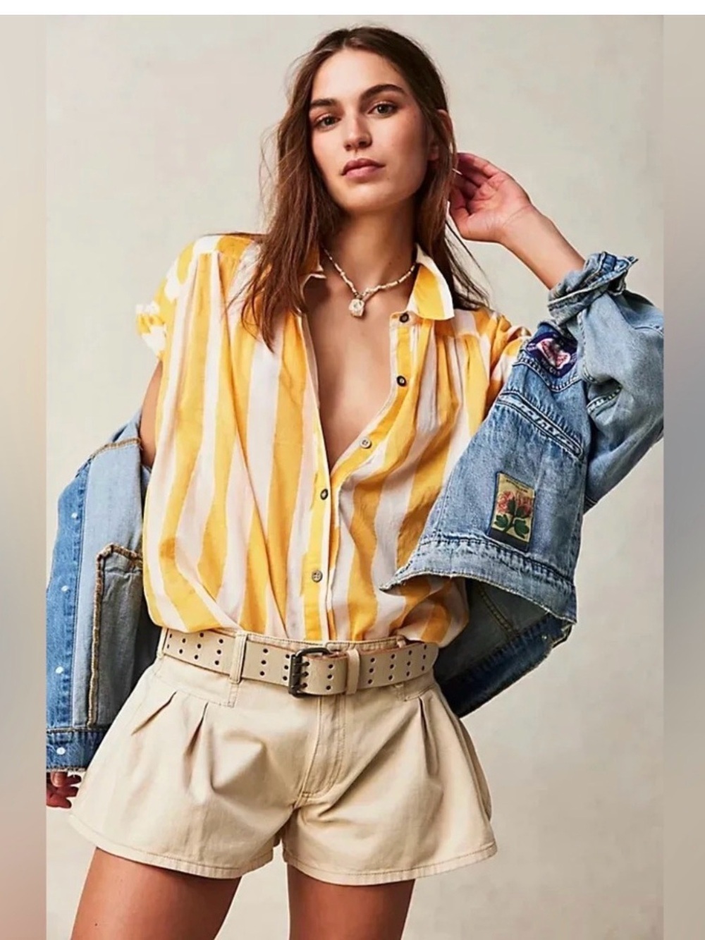 Free People Float Away Yellow & White Striped Button-Down Shirt - Women